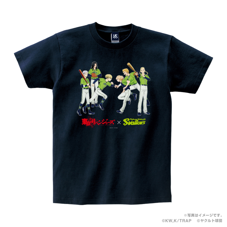 【2024BF】Swallows×東京リベンジャーズTシャツ（イラスト/燕パワー）ネイビー　集合