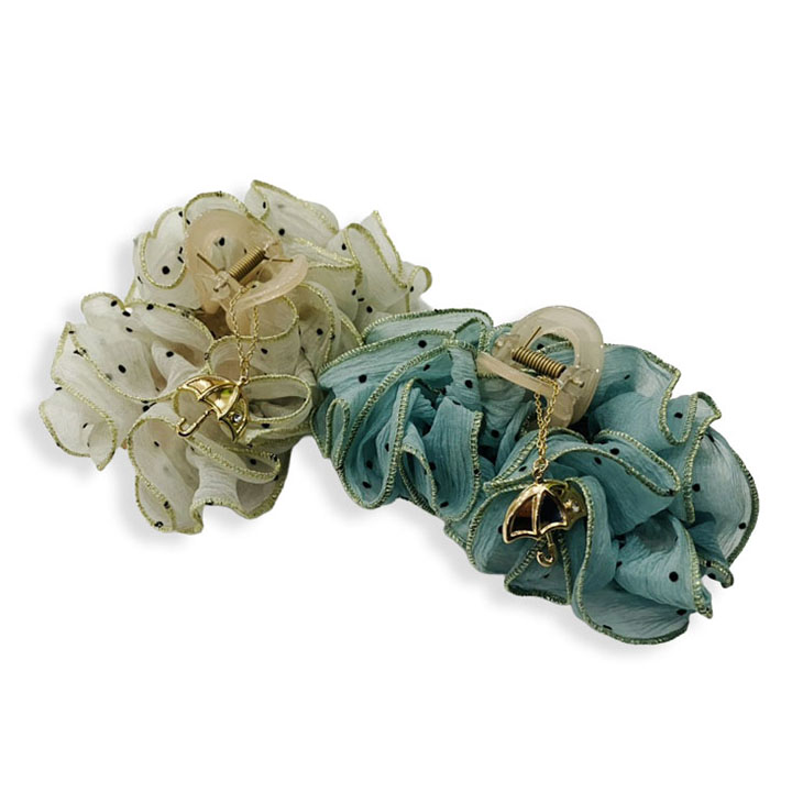 【2026年新商品】シフォンドットバンスクリップ　ミント/ホワイト