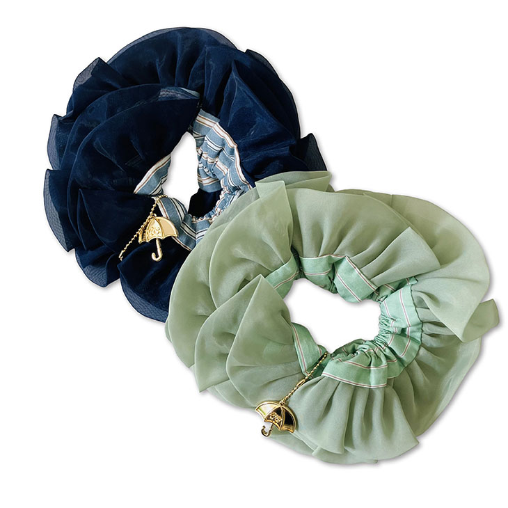 【2026年新商品】ストライプシフォンシュシュ　グリーン/ネイビー