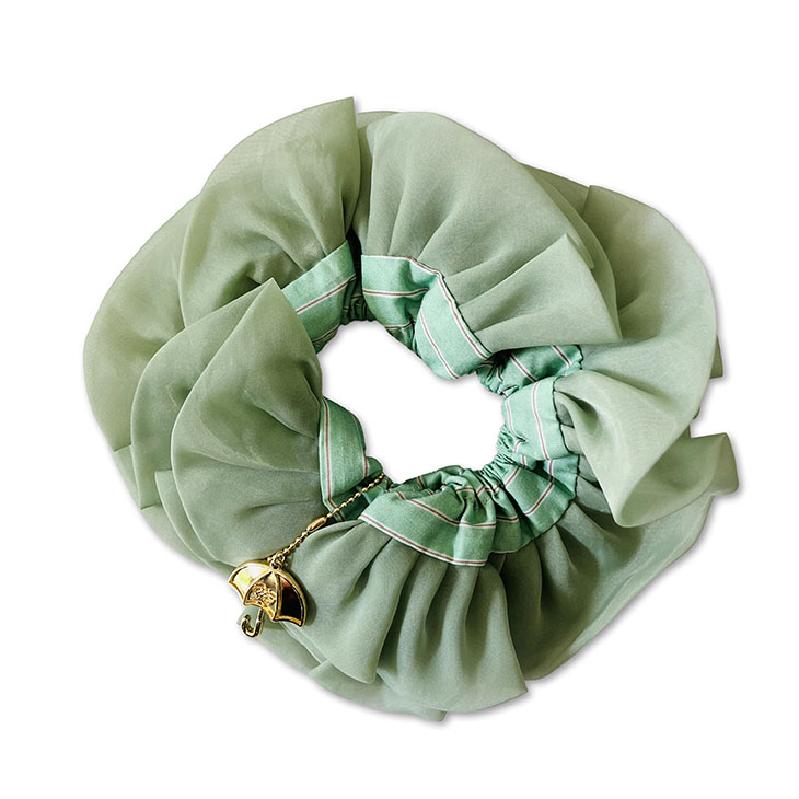 【2026年新商品】ストライプシフォンシュシュ　グリーン/ネイビー