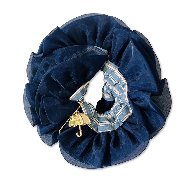 【2026年新商品】ストライプシフォンシュシュ　グリーン/ネイビー