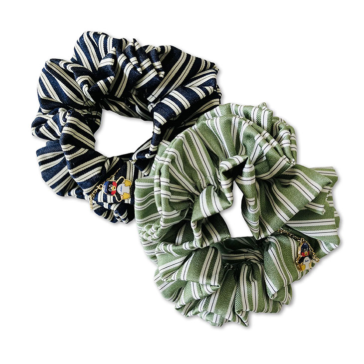 【2026年新商品】ストライプBIGシュシュ　グリーン/ネイビー