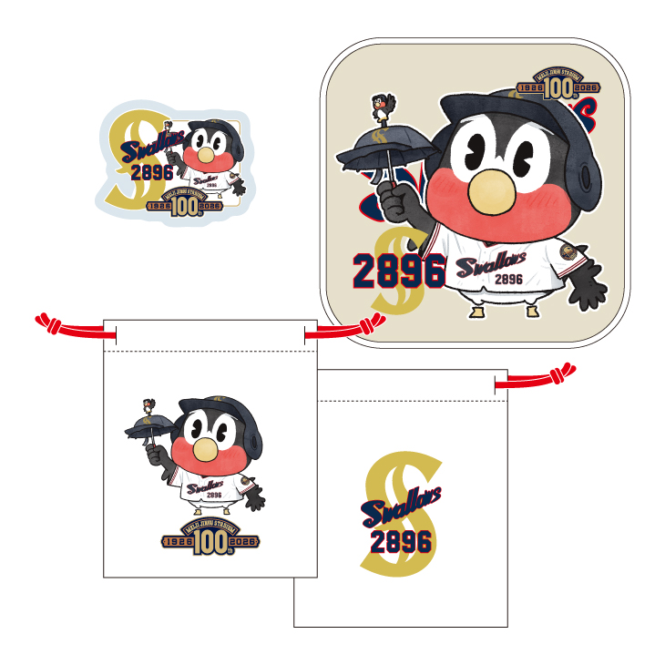 【明治神宮外苑創建100年記念】復刻ユニホーム選手イラスト 巾着＆ハンドタオル＆アクリルステッカーセット