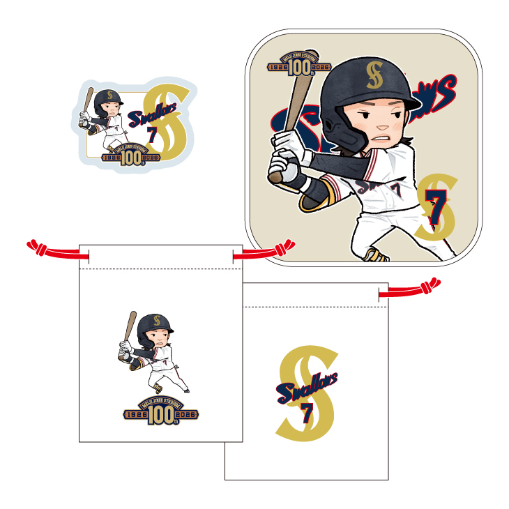 【明治神宮外苑創建100年記念】復刻ユニホーム選手イラスト 巾着＆ハンドタオル＆アクリルステッカーセット