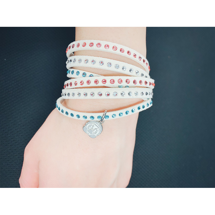 【2024BF】スエード調合皮 スワロフスキーつば九郎クリスタルブレスレット